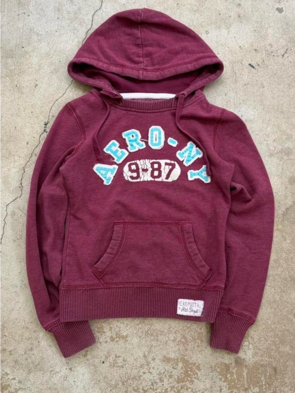 Aeropostale Women’s Burgundy Hooded Sweatshirt with Aqua Logo